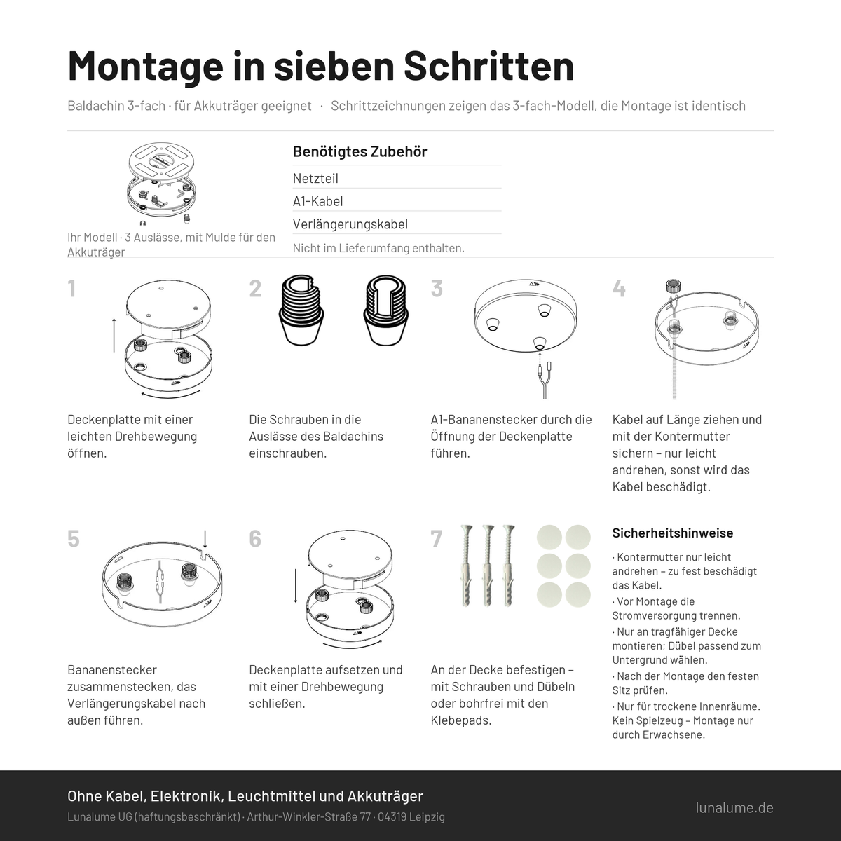 Montageanleitung Baldachin 3-fach für Akkuträger in sieben Schritten