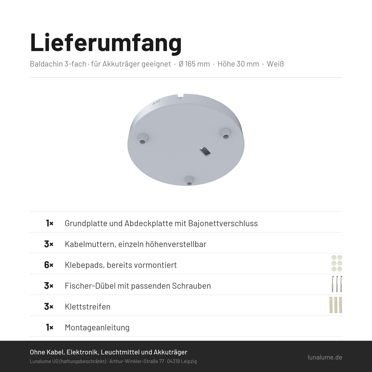 Lieferumfang Baldachin 3-fach für Akkuträger