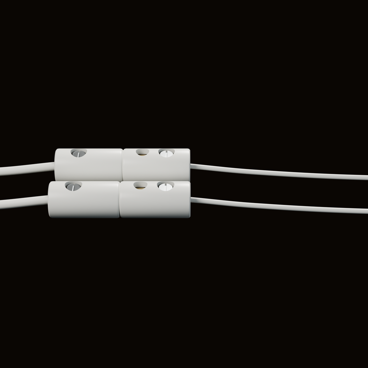 Zwei Zwergstecker in zwei Muffen gesteckt (gezeigt mit dem nächsten Kabel; Wandlerkabel und Anschlusskabel nicht im Lieferumfang)