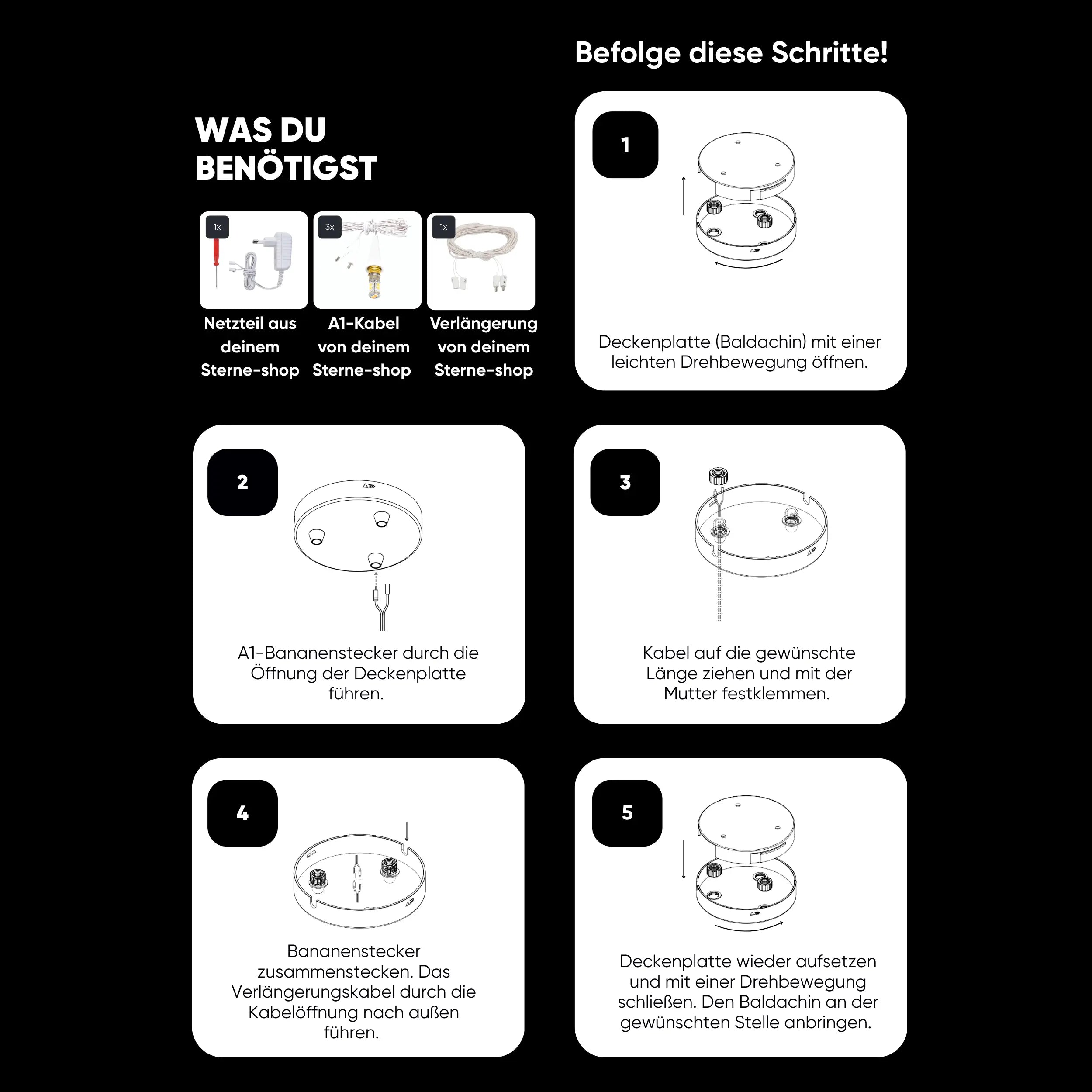 Runder 7-fach-Baldachin kompatibel mit Sternsystem A1/A1E (200 mm, Höhe 30 mm) Lunalume