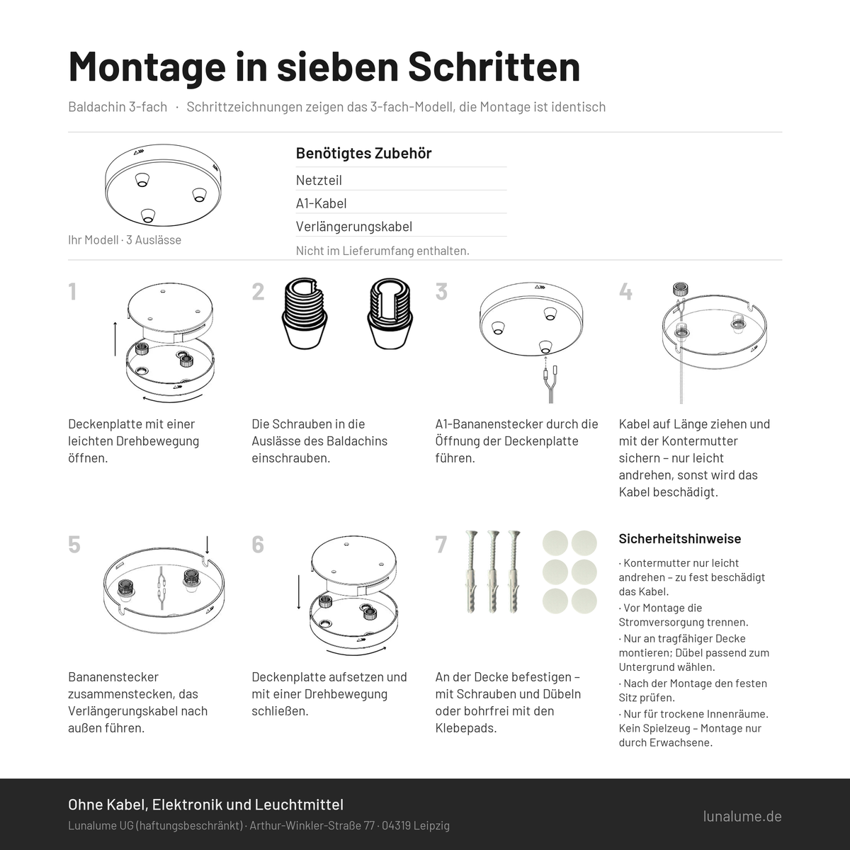 Montageanleitung Baldachin 3-fach in sieben Schritten