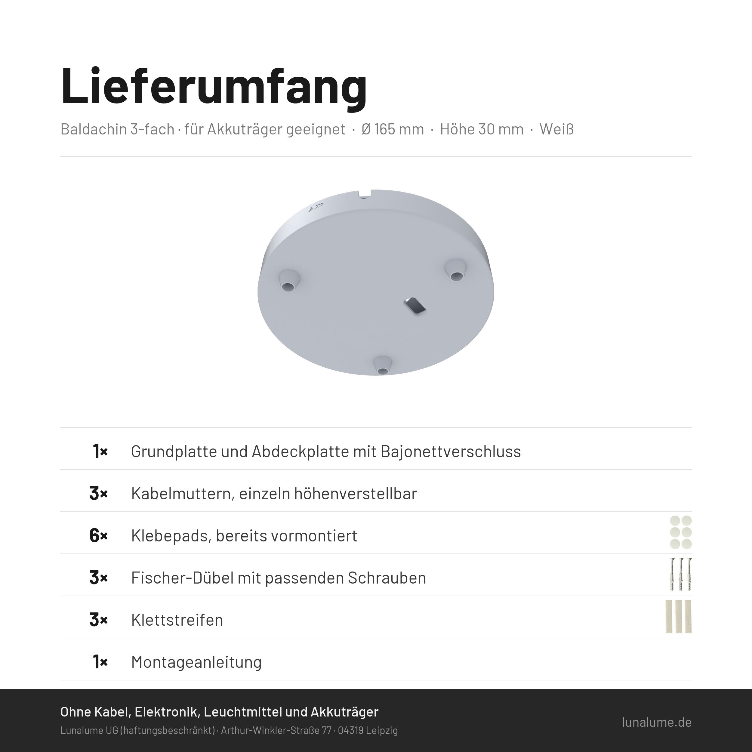 Lieferumfang Baldachin 3-fach für Akkuträger