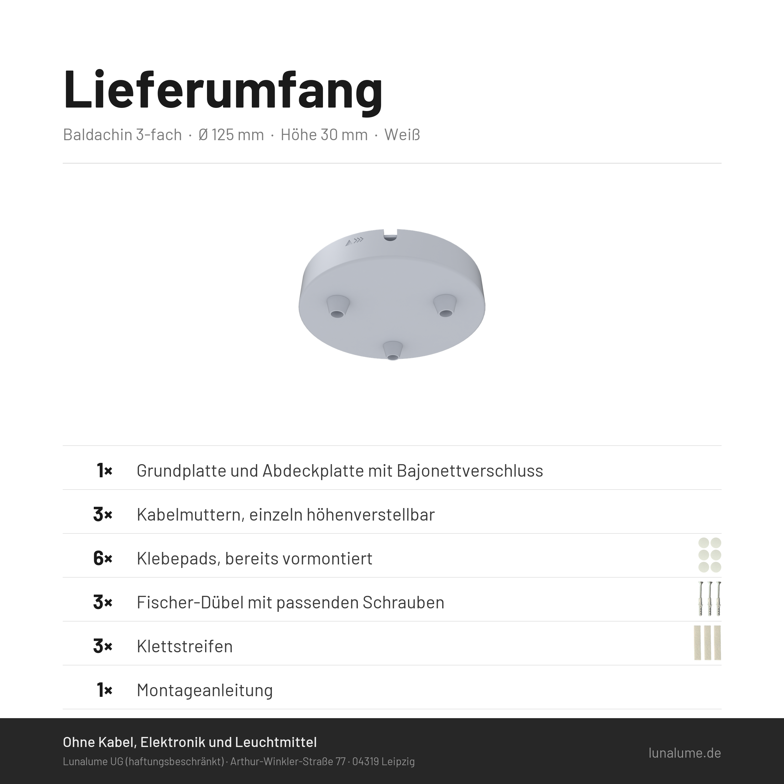 Lieferumfang Baldachin 3-fach