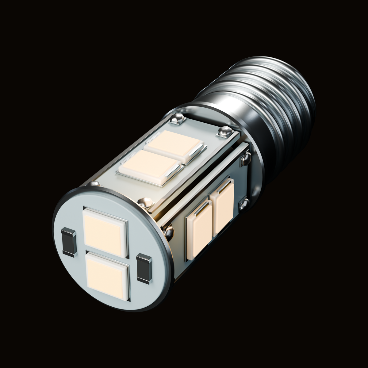 LED-Leuchtmittel E10 von Lunalume, eingeschaltet, warmweißes Licht (Darstellung)