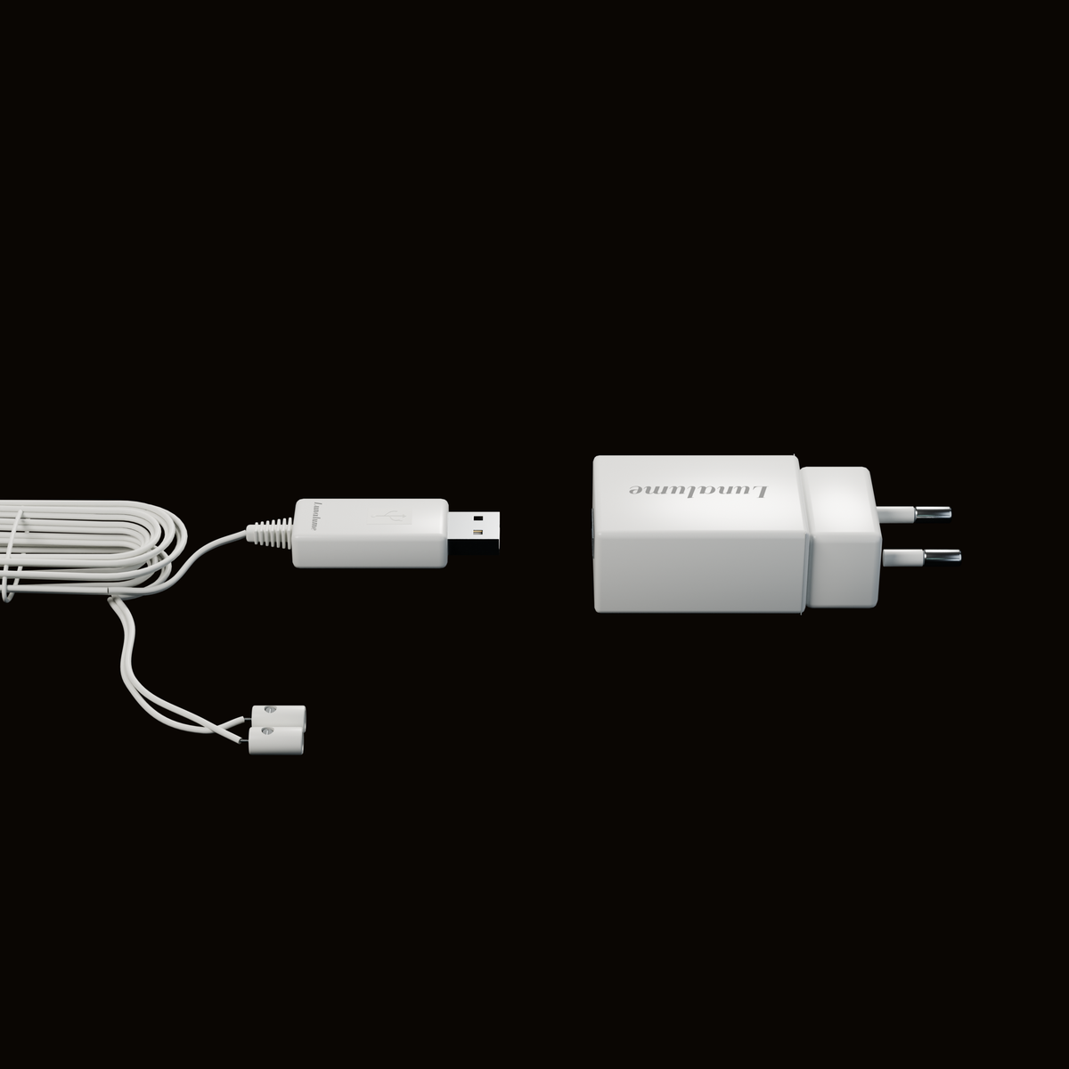 Wandlerkabel mit USB-A-Stecker neben dem Steckernetzteil, noch nicht eingesteckt